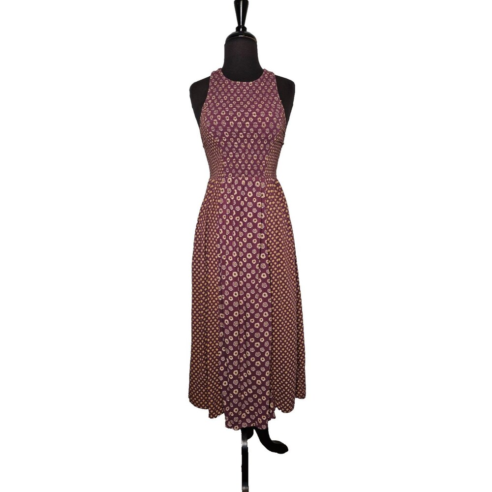 KIMCHI BLUE Sun Dress Small Purple Floral Smocked Racerback Midi Boho Western